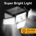 Solar Lights Outdoor,270 Led 3000lm Sensor Light,4 Heads 3 Modes