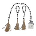 3 Pack Wood Beads Garland with Tassels Farmhouse Rustic Bead Garland