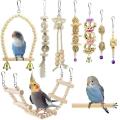 9pcs Bird Parrot Swing Toys, Chewing Standing Hanging Bird Cage Toys