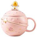 Cute Astronaut Mug with Lid & Spoon, Mug for Coffee, Pink