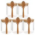 Glass Food Canister Castor Wooden Food Container with Wooden Spoon
