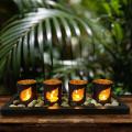 Black Leaf Hollow Candlestick Wooden Set Glass Candle Table Crafts