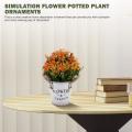 Artificial Bonsai Flower Fake Flowers with Vase Iron Sheet Orange