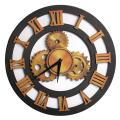 38cm Roman Numeral Wall Clock Vintage Wood Decorative Gear Clock