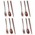 Wooden Cutlery Set Reusable Spoon Fork Chopsticks for Camping Lunch