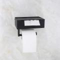 Toilet Paper Holder for Bathroom with Wipe Storage Shelf, Black Wall