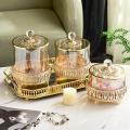Transparent Glass with Cover Storage Tank Metal Glass Candy Jar A