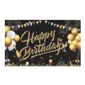 Birthday Backdrop Banner Black Gold Backdrop Sign Decoration Set