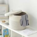 Cotton Rope Woven Laundry Basket with Lid Kids Plush Toys Storage