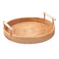 Hand-woven Round Rattan Tray Fruit Snacks Storage Basket Organizer,b