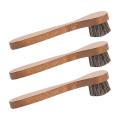3 Brown Beech Handle Horsehair Smooth Leather Shoes Cleaning Brushes