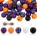 200 Pcs Wooden Beads with Hemp Rope for Fall Black Orange Purple