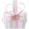 3x Double Heart Basket White Satin Rhinestone Decor Pink Wedding
