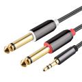 Audio Cable 3.5mm to Double 6.35mm Aux Cable for Mixer Amplifier 1m