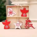 12pcs Wooden Pendants Xmas Tree Snowflake Deer Bell Five-pointed Star