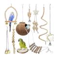 9 Pcs Parrots Chewing Natural Wood and Rope Bird Toy with Ladder