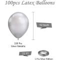 Silver Metallic Chrome Latex Balloons, 100 Pack 12 Inch Round