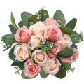 12 Silk Flowers Rose and 5 Eucalyptus Leaves Stems In Bulk, for Party