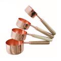 Measuring Cups Spoons Wood Handle Stainless Steel Baking Kit 4pcs B