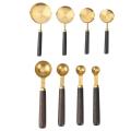 Walnut Wooden Handle Plated Gold Measuring Spoon Cups Kitchen Set 1