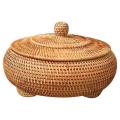 Storage Basket Hand-woven Rattan Woven with Cover Round Primary Color