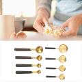 Walnut Wooden Handle Plated Gold Measuring Spoon Cups Kitchen Set 1