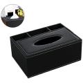 Pu Tissue Box Multifunctional Desktop Organizer (black)