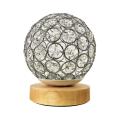 Usb Table Lamp Silver Crystal Ball with Wooden Base for Bedroom