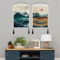 2 Pcs Mountain Tapestry with Tassels Misty Forest Tapestry Wall Art