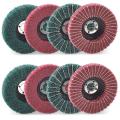 8pcs 4 Inch Red & Green Nylon Fiber Flap Discs Set for Angle Grinder