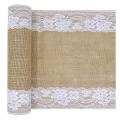 Burlap Lace Table Runner, for Home Party Wedding Decor -12x108 Inch