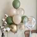 62 Pcs 12 Inch Olive Green Gold Confetti Balloons for Baby Shower
