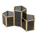 Cosmetic Organizer Holder 3 Slots Brass and Glass Makeup Brush Holder