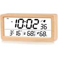 Digital Alarm Clock, Electronic Lcd Time Display Wooden Desk Clock, B