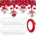 60pcs Acrylic Ornament Heart Blank with Red Ribbon for Diy Craft 50mm
