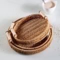 Rattan Woven Storage Tray with Handle Platter Dinner Serving Tray