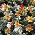 50 Pack Glitter Poinsettia Christmas Tree Ornaments(gold)