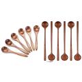 6 Pieces Wooden Long Handle Round Spoons for Soup Cooking Kitchen
