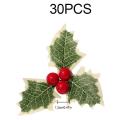 Simulation Green Leaf Holly Berries,craft Party Decorations 30 Pieces