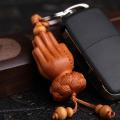 10pcs Peach Wood Palm Keychain Lotus Buddha Palm Keychains Vintage