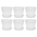 6x Plastic Plant Flower Pot with Tray Round White Upper Caliber 17cm