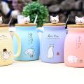 Cat Heat-resistant Cup Color Cartoon with Lid Cup Ceramic Mugpink