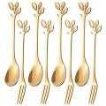 16pcs Dessert Spoon and Fork Set Creative Fruit Fork -gold