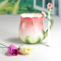 Ceramic Rose Flower Shape Teacups Breakfast Cups with Spoon-red