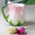 Ceramic Rose Flower Shape Teacups Breakfast Cups with Spoon-pink