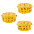 3x Nordic Retro Metal Hollow Floral Mosquito Coil Holder(yellow)