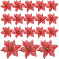 50 Pack Glitter Poinsettia Christmas Tree Ornaments(red)