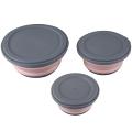 3pcs/set Bowl Sets Silicone Folding Lunch Box Folding with Lid Pink