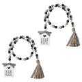 2pcs Rustic Farmhouse Wood Beads Garland with Tassels, Tiered B