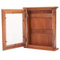 Wooden Key Storage Cabinet Key Holder Box with Hanging Hooks Brown